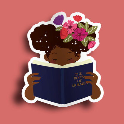 Girl Holding Book of Mormon- Afro Buns Sticker