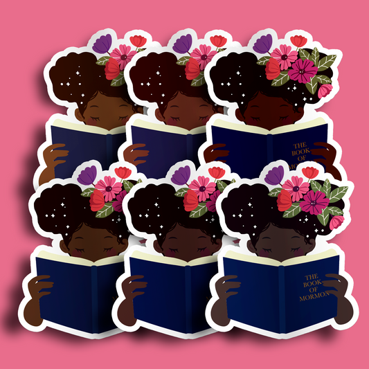 Girl Holding Book of Mormon- Afro Buns Sticker