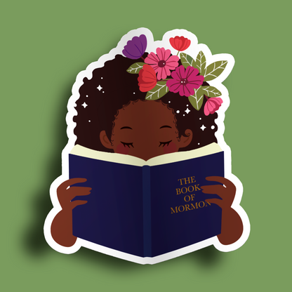 Girl Holding Book of Mormon- Afro Sticker