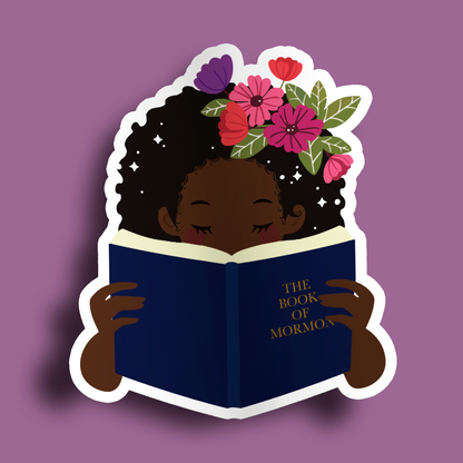 Girl Holding Book of Mormon- Afro Sticker