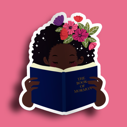 Girl Holding Book of Mormon- Afro Sticker