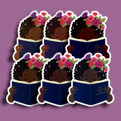 Girl Holding Book of Mormon- Afro Sticker