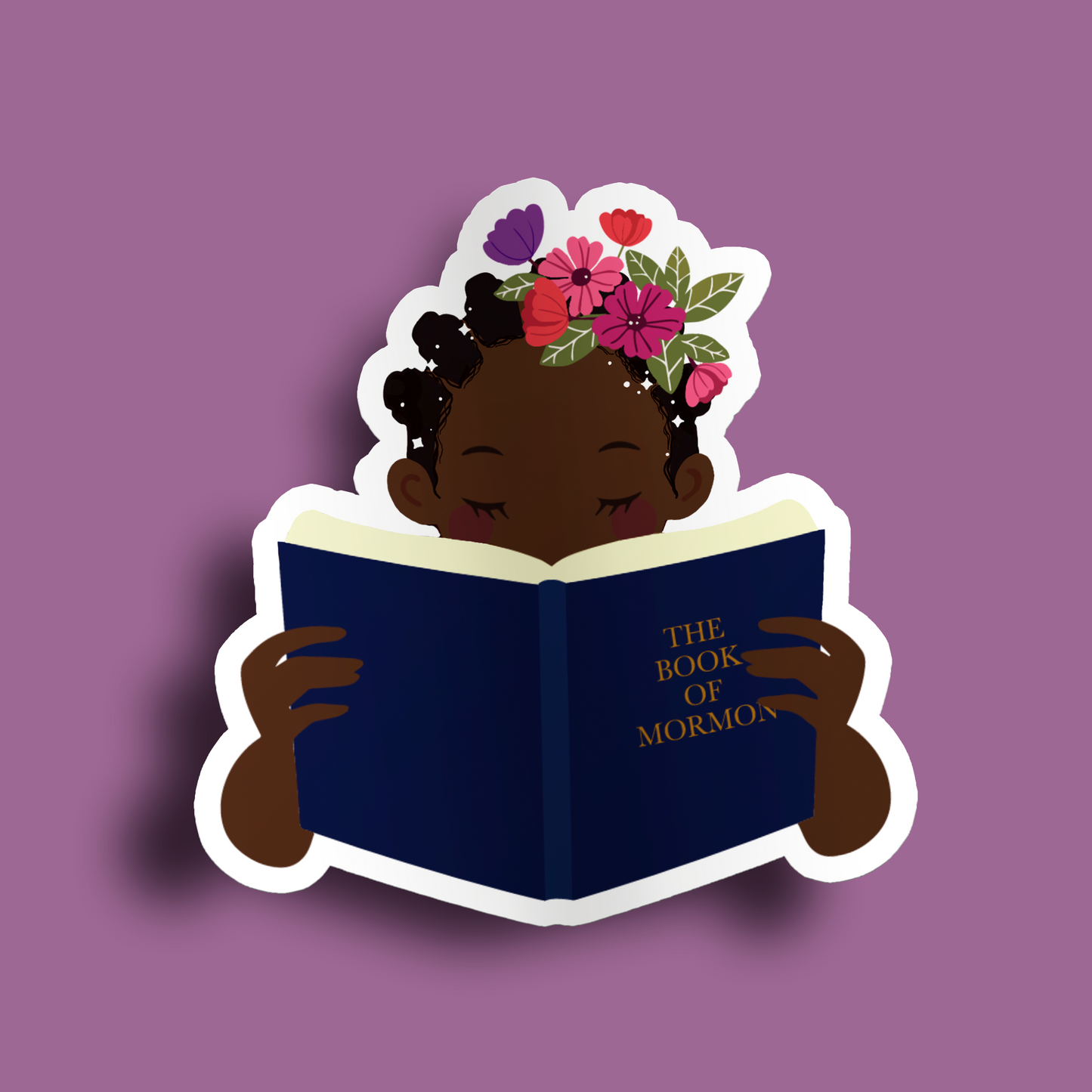 Girl Holding Book of Mormon- Bantu Knots Sticker