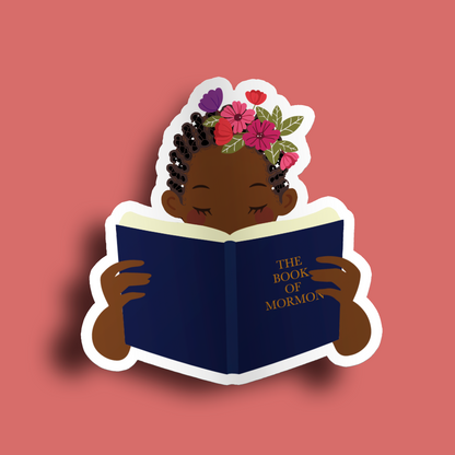 Girl Holding Book of Mormon- Cornrows Sticker