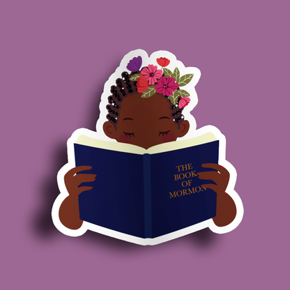 Girl Holding Book of Mormon- Cornrows Sticker