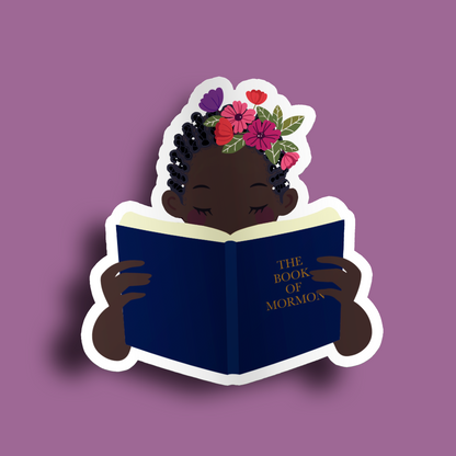 Girl Holding Book of Mormon- Cornrows Sticker