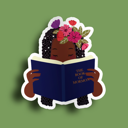 Girl Holding Book of Mormon- Long Box Braids Sticker