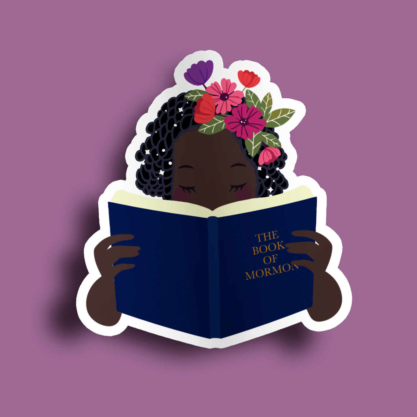 Girl Holding Book of Mormon- Short Box Braids Sticker