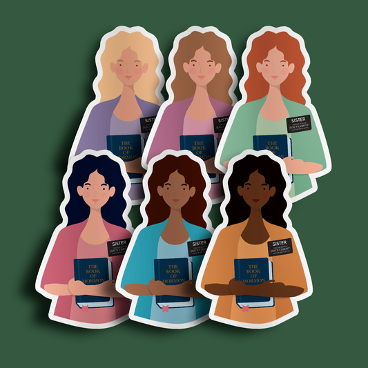 Sister Missionary Sticker - Wavy Hair with Cardigan